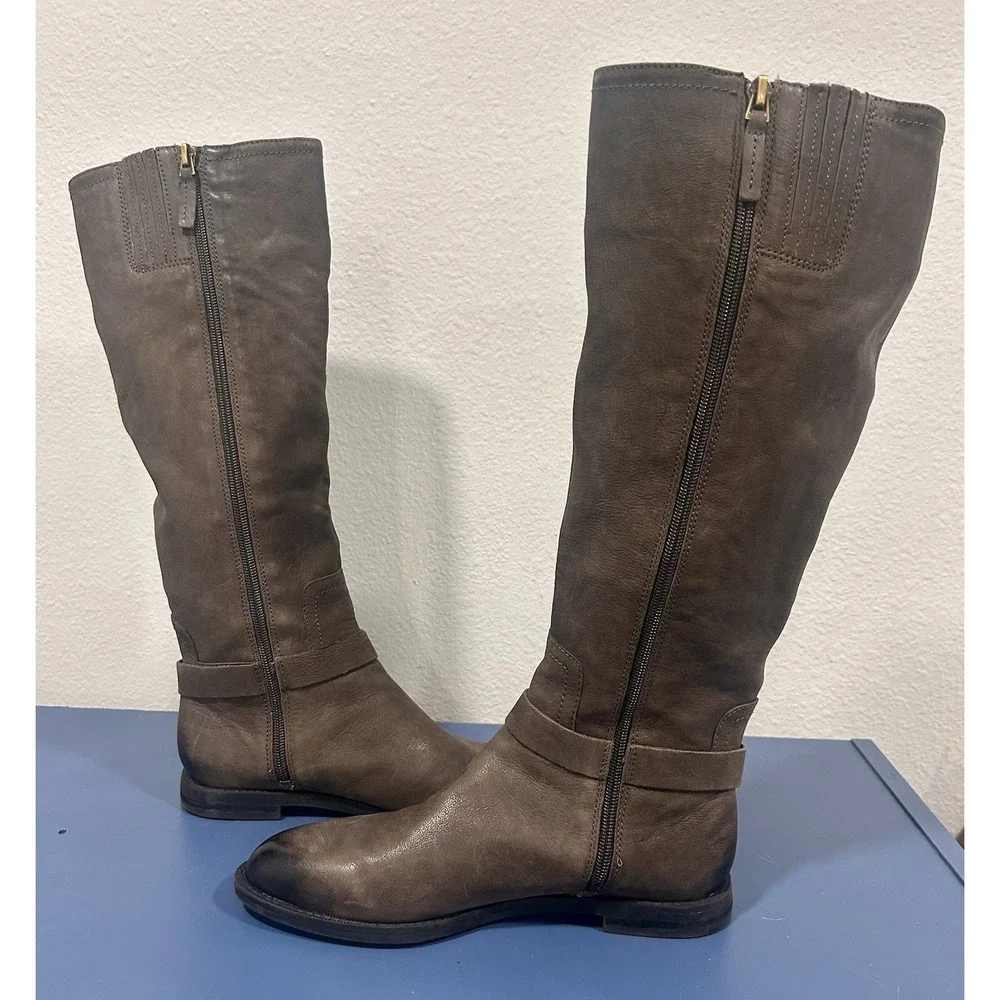 Franco Sarto Women's Vantage Gray Leather Knee-High Riding Style Boots 7.5M
